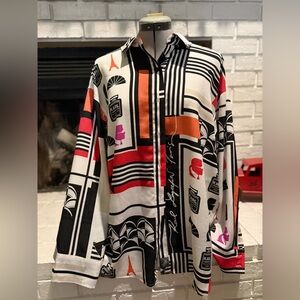 Karl Lagerfeld Black and Red Graphic Sheer Blouse